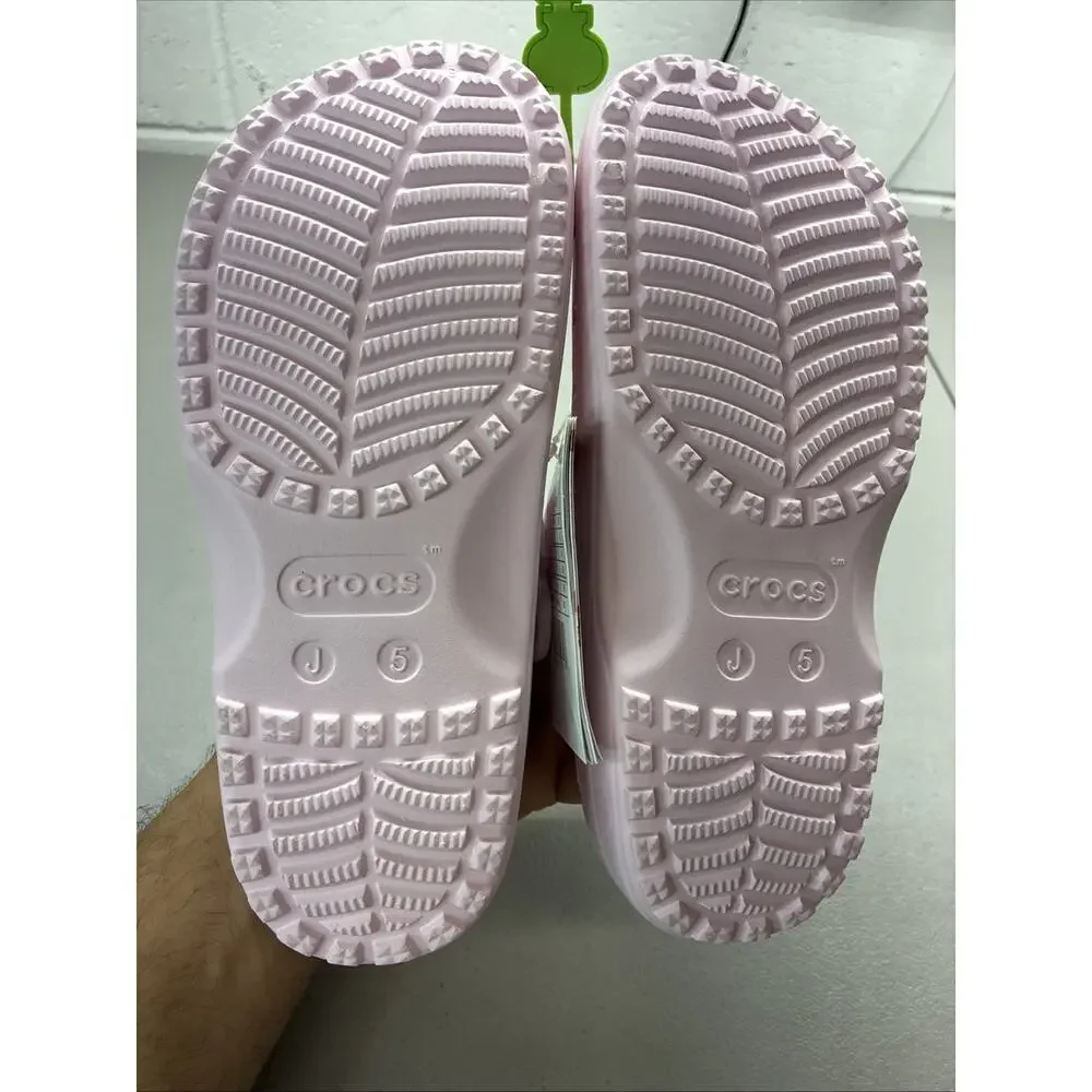 Crocs Kids' Classic Floral Cut Out Clogs Light Pink #210943-6ZW Size 5 J5 New